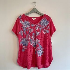 NWT Style & Co Pink Boho Print Graphic Tee